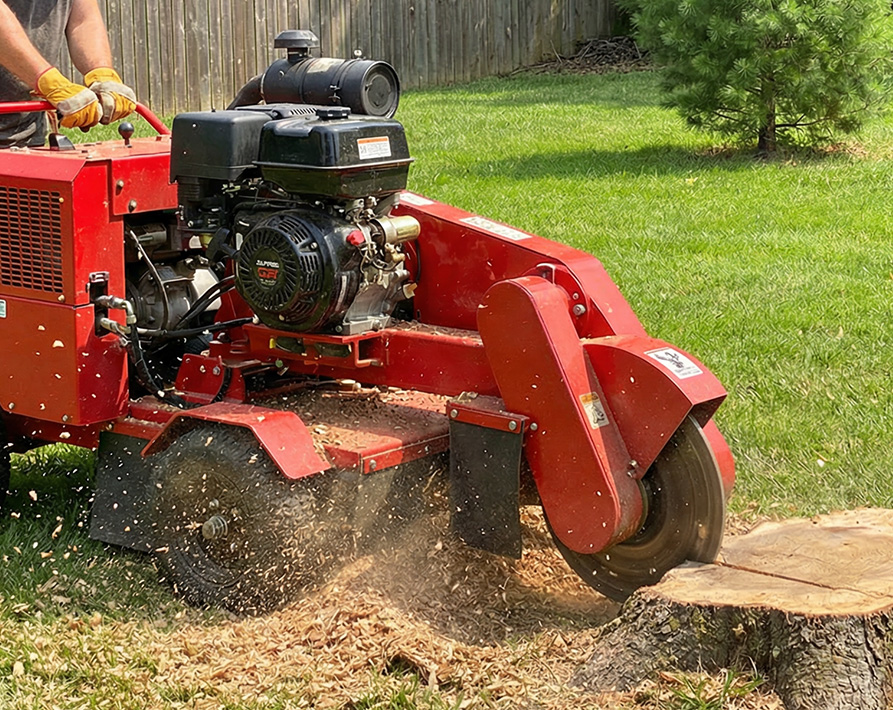 Stump grinding equipment removing a tree stump